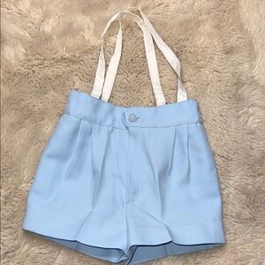🍄4T Vintage boys 60s Light Blue Shorts with overall straps NWOT